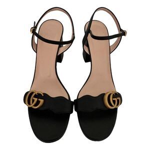 Gucci GG Marmont Black Leather Heel Sandals EU 40.5 US 10.5 Authentic